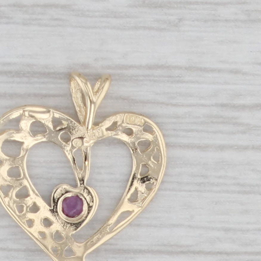 Gray Ruby Open Heart Pendant 10k Yellow White Gold July Birthstone