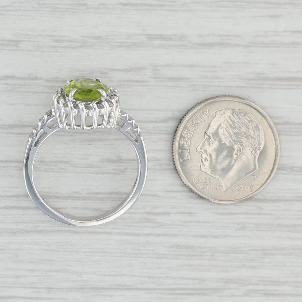 Light Gray 2.35ctw Oval Peridot Diamond Halo Ring 14k White Gold Size 6.5 August Birthstone