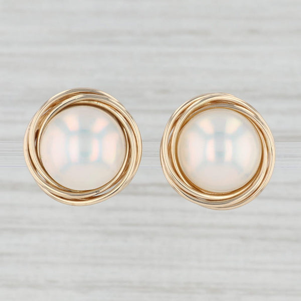 Light Gray Mabe Pearl Stud Earrings 14k Yellow Gold Clip On Non Pierced Round Cabochons