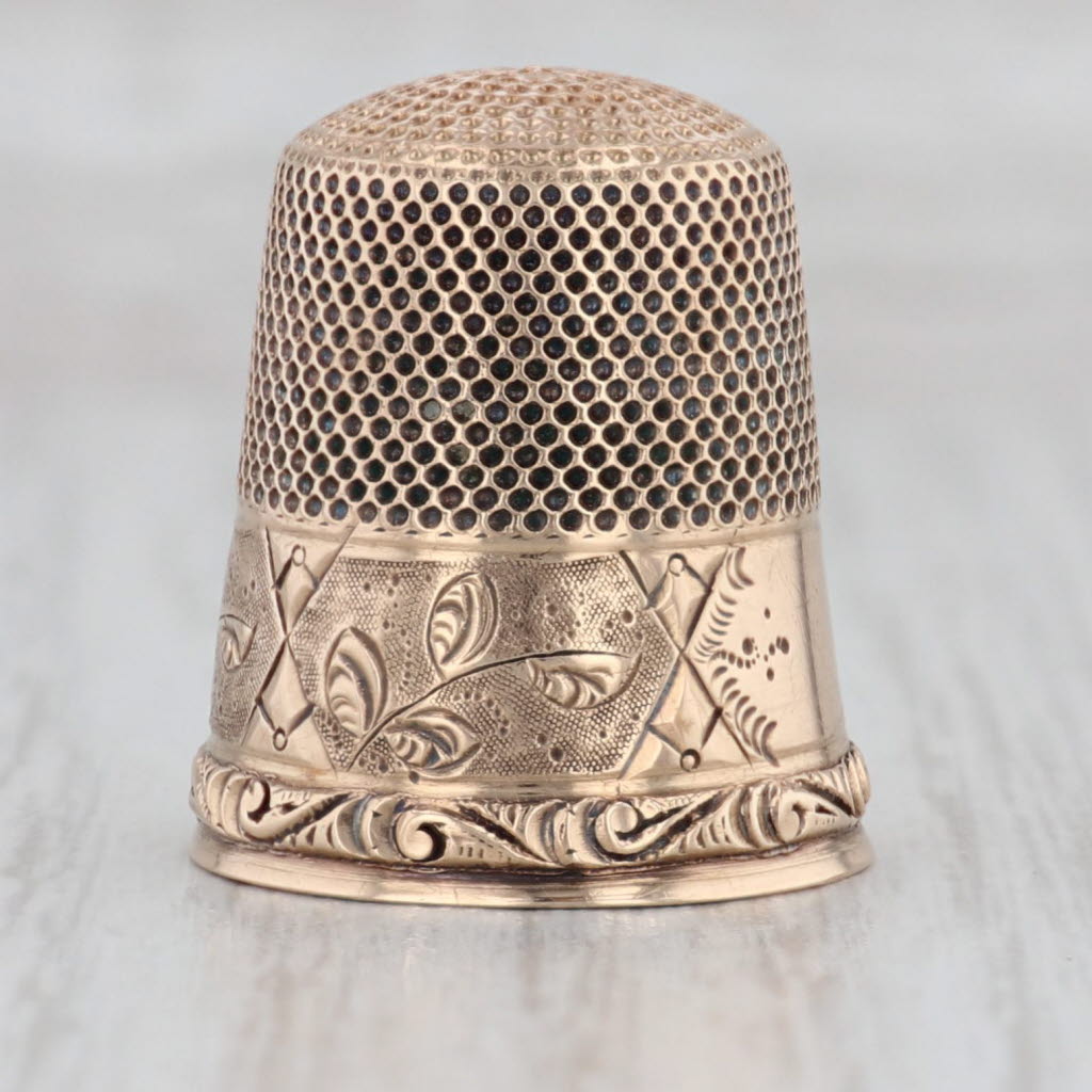 Gray Antique Size 10 Floral Thimble 10k Yellow Gold Engravable Sewing Collectible