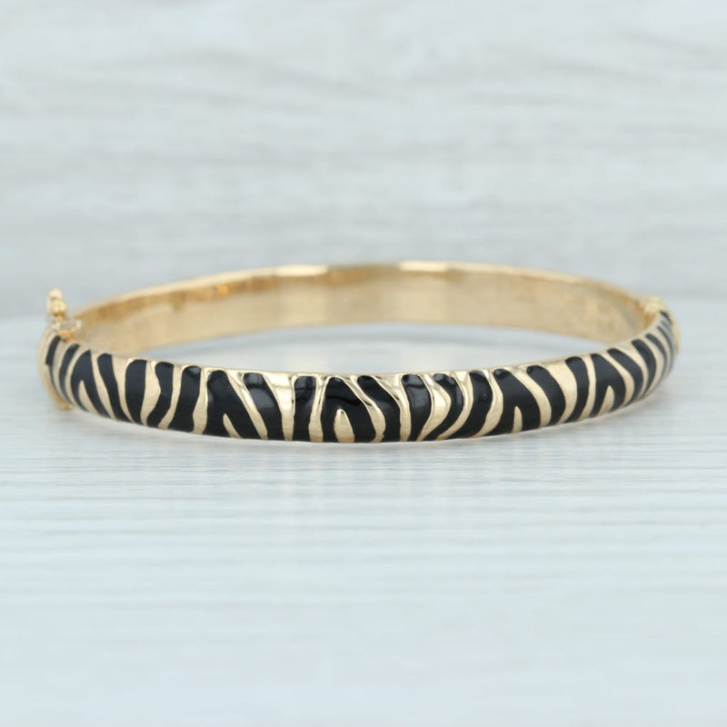 Animal Print Bangle Bracelet 14k Yellow Gold 7" 7.5mm Black Resin Zebra Tiger
