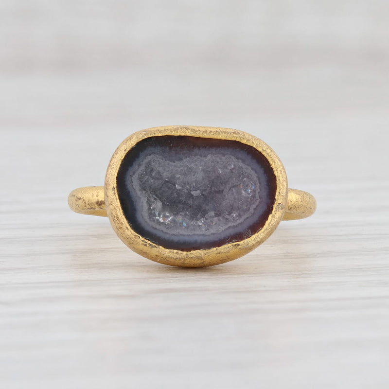 New Nina Nguyen Agate Druzy Geode Ring Sterling Silver 22k Gold Vermeil Size 7