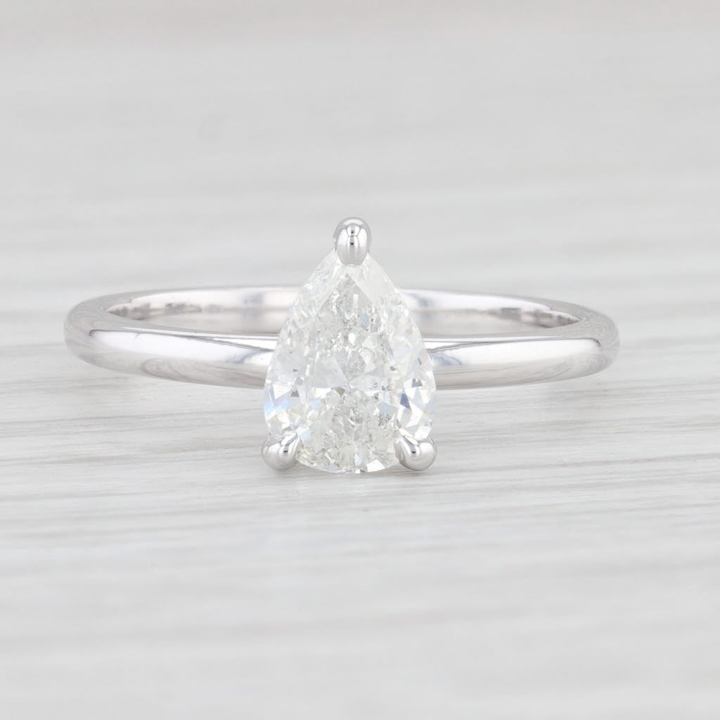 Light Gray New 0.97ct Pear Diamond Solitaire Engagement Ring 14k White Gold Size 7 GIA