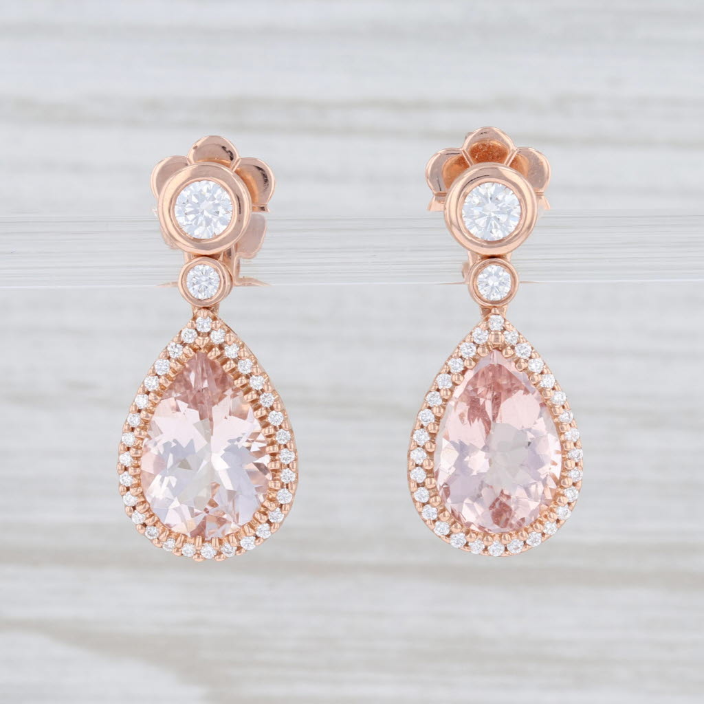 Light Gray New 3.98ctw Morganite Diamond Halo Earrings 14k Rose Gold Teardrop Dangles