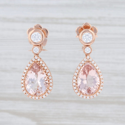 Light Gray New 3.98ctw Morganite Diamond Halo Earrings 14k Rose Gold Teardrop Dangles