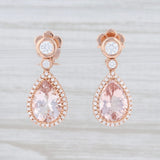 New 3.98ctw Morganite Diamond Halo Earrings 14k Rose Gold Teardrop Dangles