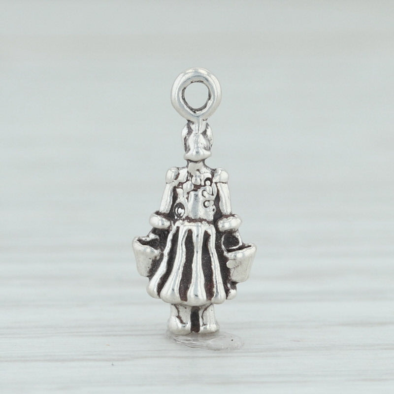 Light Gray 12 Days of Christmas Milk Maid Charm Sterling Silver Figural 3D Holiday 925