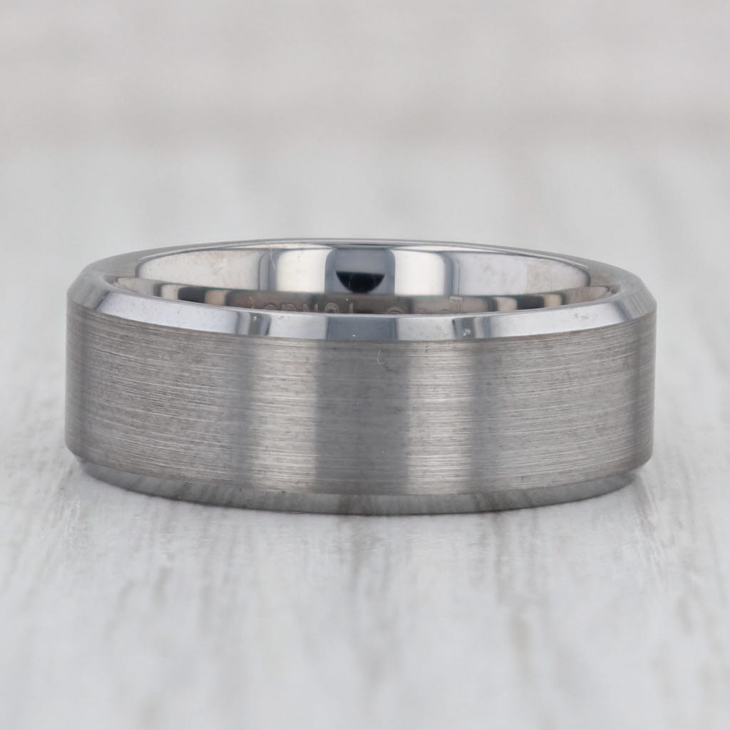 Gray New Men's Brushed Tungsten Ring Beveled Comfort Fit Wedding Band Size 10-10.25