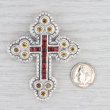 Light Gray 8.45ctw Gemstone Cross Pendant 925 Sterling Silver Citrine Garnet Brooch Barse