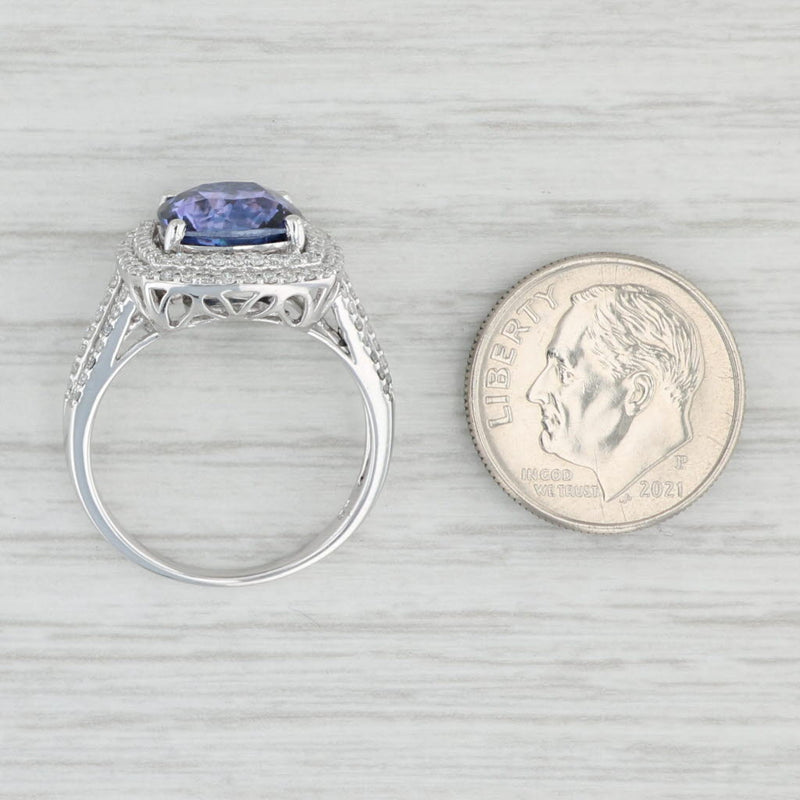 3.88ctw Tanzanite Diamond Halo Ring 14k White Gold Engagement Cocktail Size 7.25