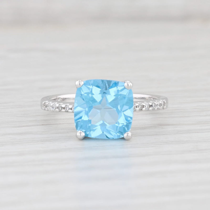Light Gray 4.09ctw Blue Topaz Diamond Ring 14k White Gold Size 7.25 Cushion Solitaire