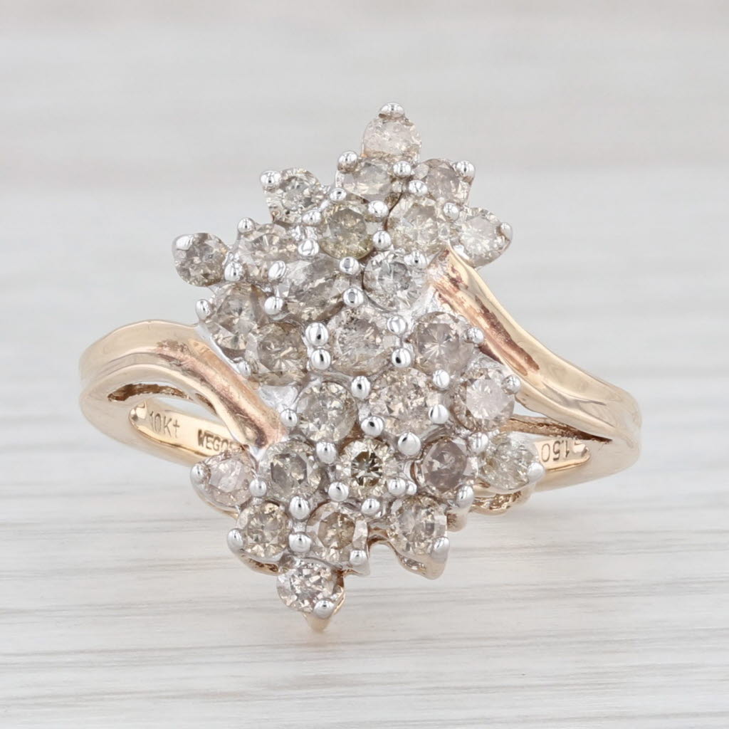 Light Gray 1.25ctw Diamond Cluster Bypass Ring 10k Yellow Gold Size 7.25 Cocktail