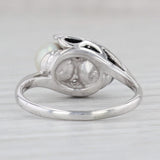Cultured Pearl Hemtite Bypass Ring 10k White Gold Size 7 Glass Accents