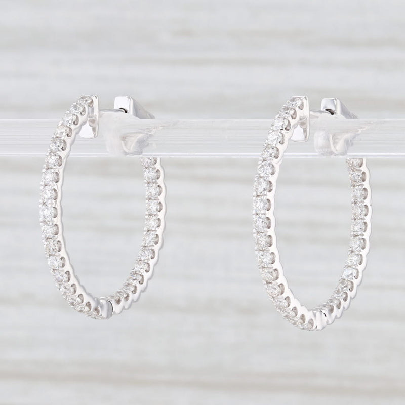 Light Gray New 1.12ctw Diamond Inside Out Hoop Earrings 14k White Gold Pierced Round Hoops