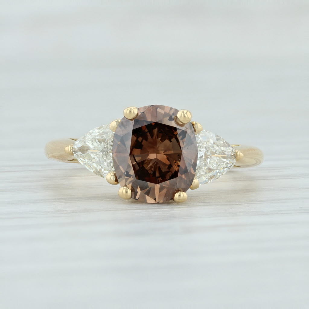 Light Gray 2.53ctw Brown Diamond Ring White Accents 18k Yellow Gold Sz 5.5 Engagement GIA