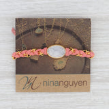 New Nina Nguyen Cordelia Bracelet White Druzy Quartz Woven Pink Leather