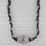 New Nina Nguyen Cordelia Necklace Druzy Quartz Woven Dark Brown Leather Tags