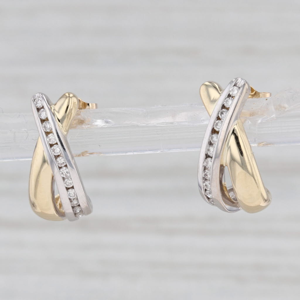 Light Gray 0.25ctw Diamond X J-Hook Earrings 14k Yellow White Gold Pierced Drops