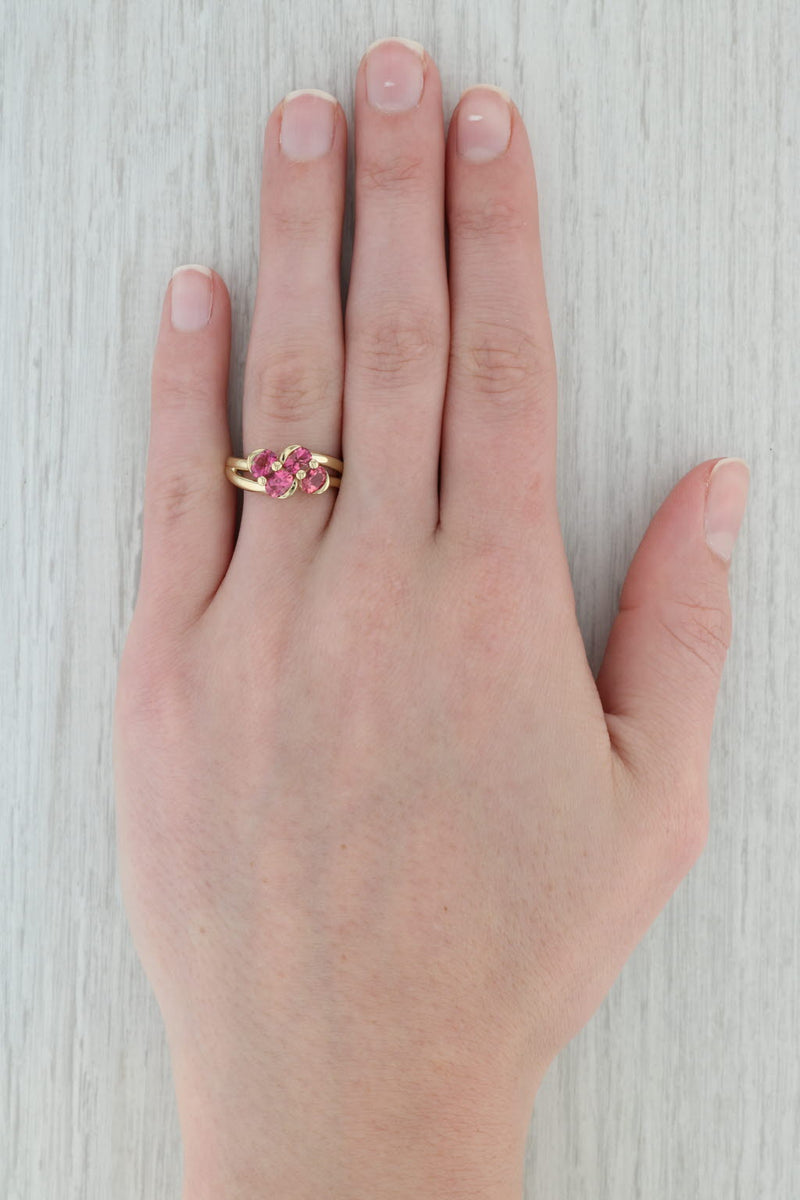 1.20 Pink Tourmaline Cluster Ring 14k Yellow Gold Size 8.25 Bypass
