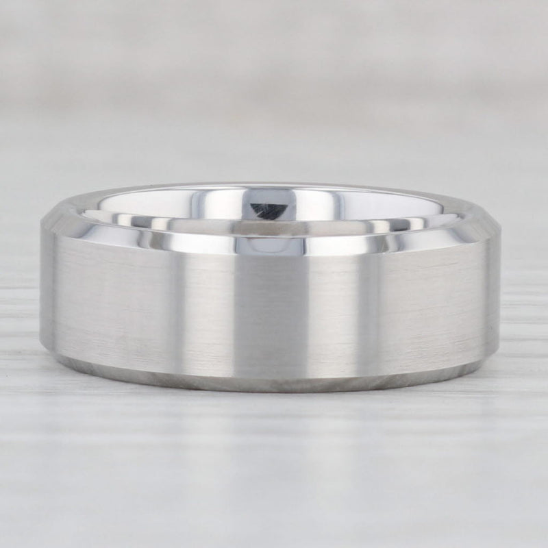 Light Gray New Men's Brushed Tungsten Ring Beveled Comfort Fit Size 10 Wedding Band