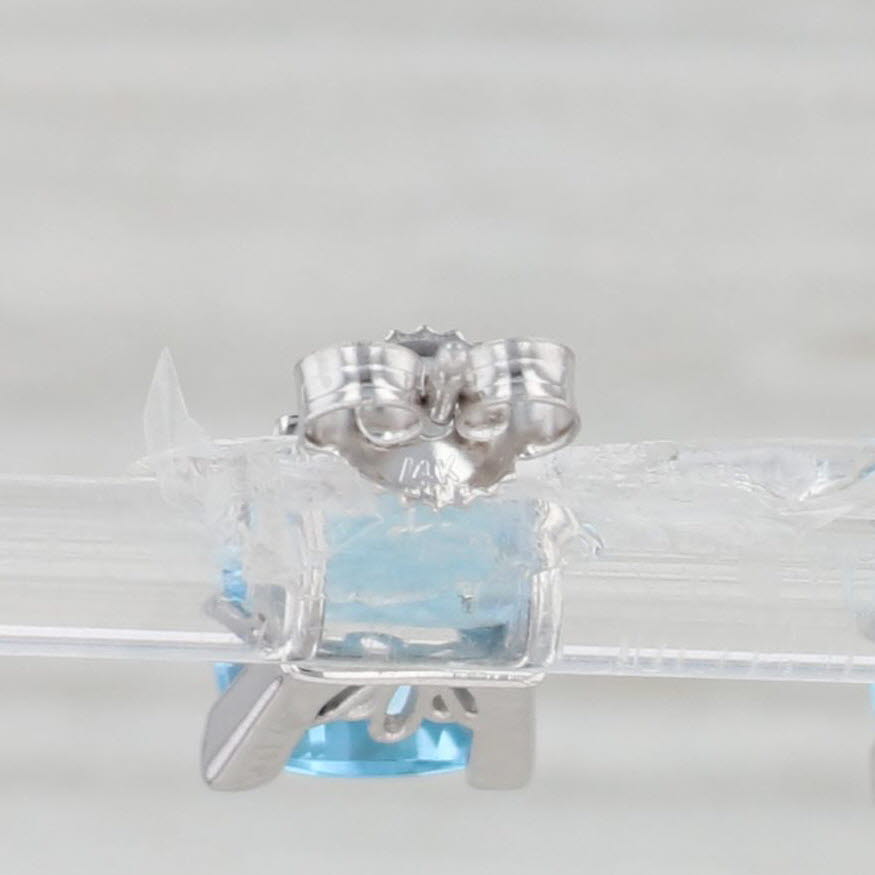 Light Gray 3.60ctw Cushion Blue Topaz Stud Earrings 14k White Gold Pierced Solitaire Studs