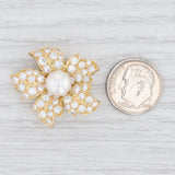 Light Gray 2.25ctw VVS Diamond & Pearl Flower Brooch 18k Yellow Gold Floral Statement Pin