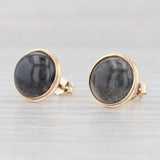Light Gray Black Ornamental Stone Stud Earrings 14k Yellow Gold Pierced Round Studs