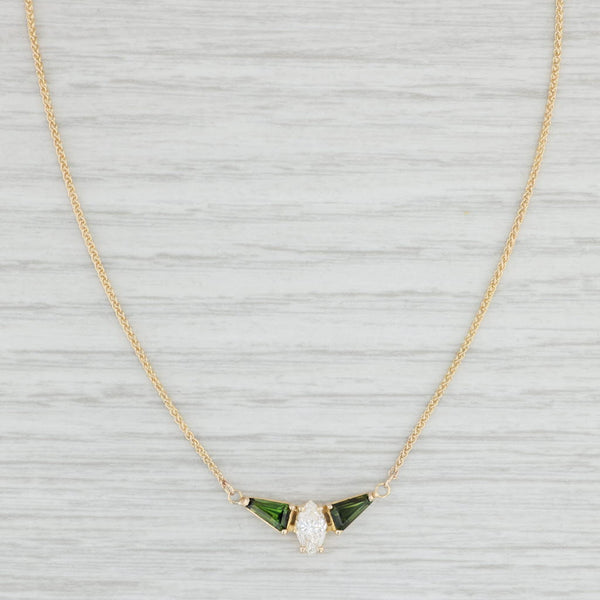 Light Gray 0.92ctw Green Tourmaline Diamond Necklace 14k Yellow Gold 17" Wheat Chain