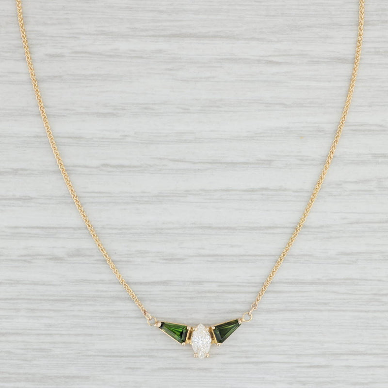 0.92ctw Green Tourmaline Diamond Necklace 14k Yellow Gold 17" Wheat Chain