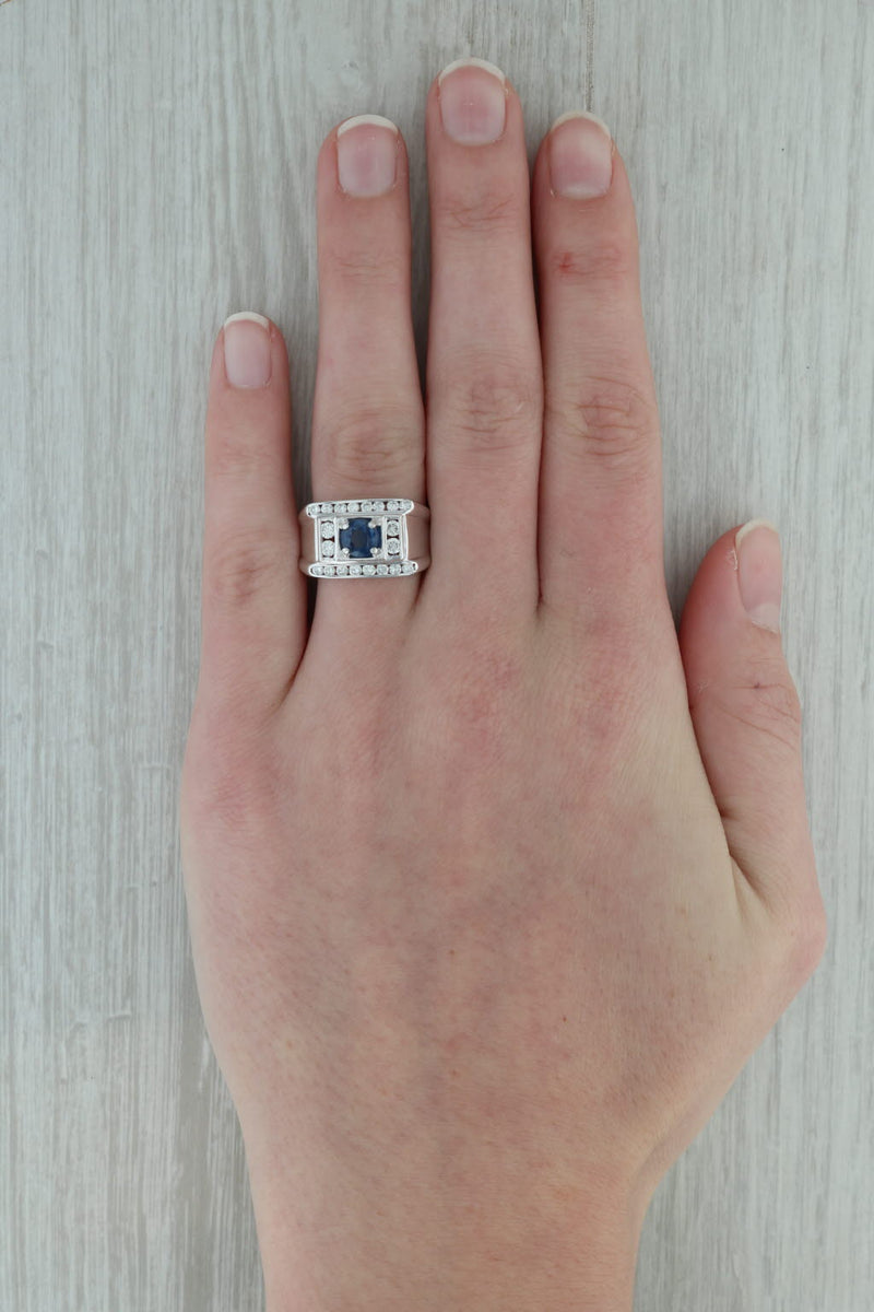 Rosy Brown 1.42ctw Round Blue Sapphire Diamond Ring 18k White Gold Size 9
