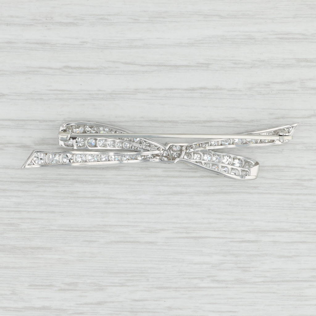 Light Gray Antique 2.92ctw Diamond Bow Brooch Platinum Statement Pin