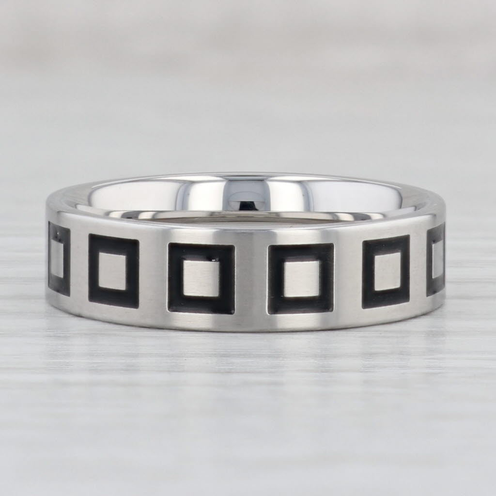 Light Gray New Square Pattern Titanium Ring Size 10 - 10 1/4 Wedding Band