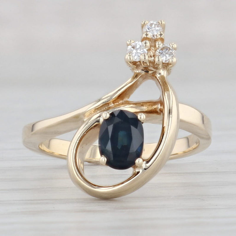 0.69ctw Blue Sapphire Diamond Teardrop Ring 14k Yellow Gold Size 5.75