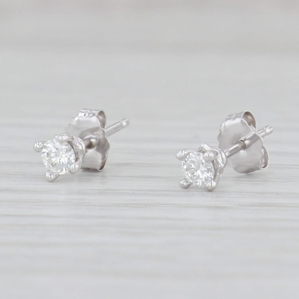 Light Gray New 0.20ctw VS2 Diamond Stud Earrings 14k White Gold Small Round Solitaire Studs