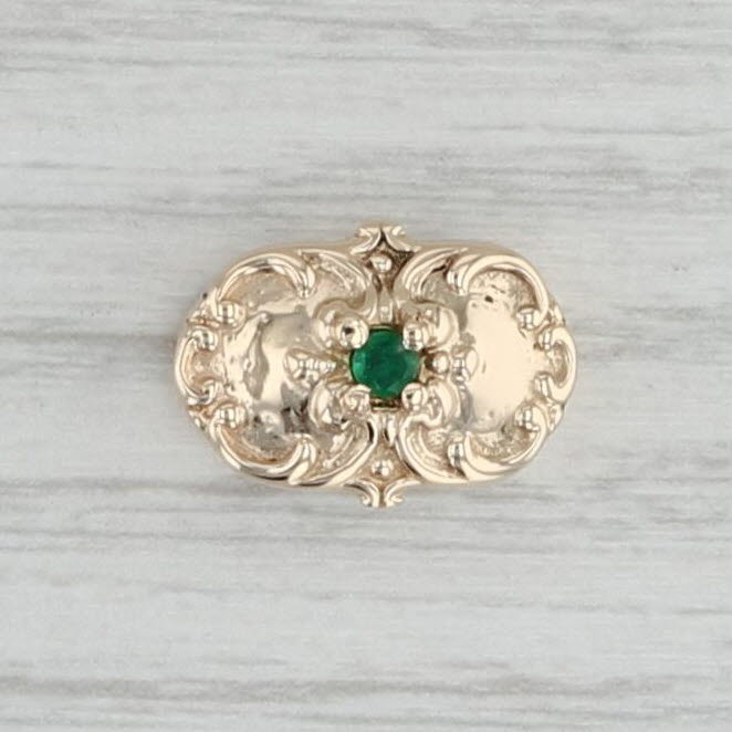 Gray Vintage Emerald Slide Charm 14k Yellow Gold Ornate TCC May Birthstone