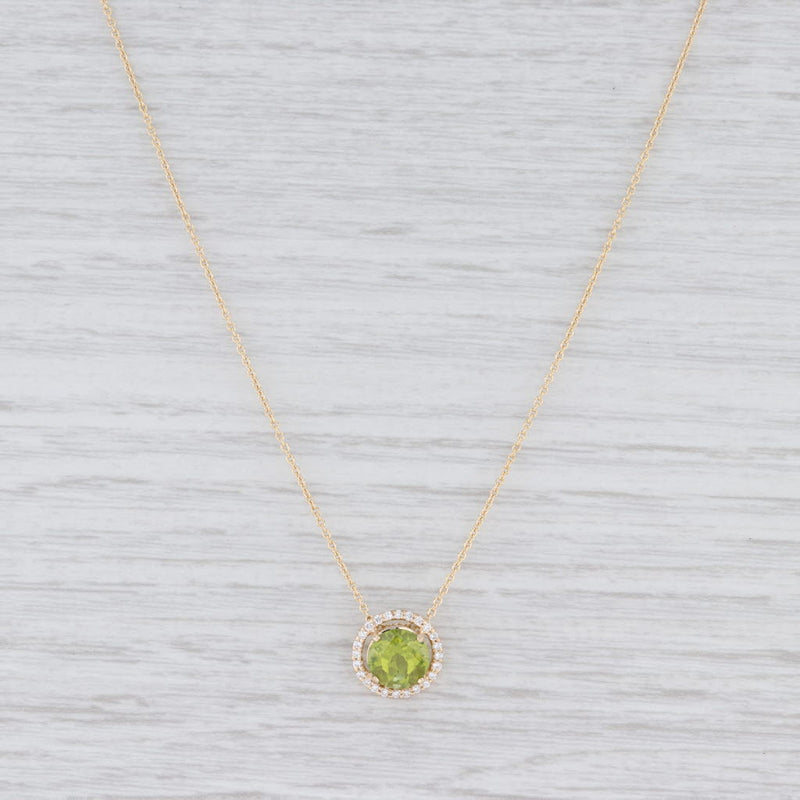 New Beverley K 1.52ctw Peridot Diamond Halo Pendant Necklace 14k 18k Gold 16"