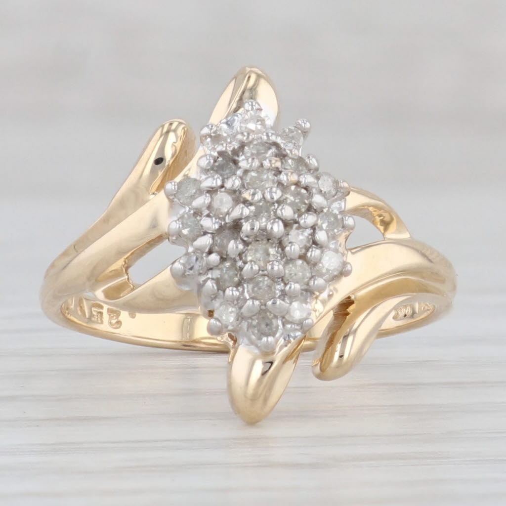 Light Gray Diamond Cluster Bypass Ring 10k Yellow Gold Size 7 Engagement