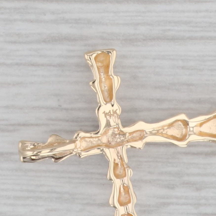 Gray Diamond Bamboo Cross Pendant 14k Yellow Gold Religious Jewelry