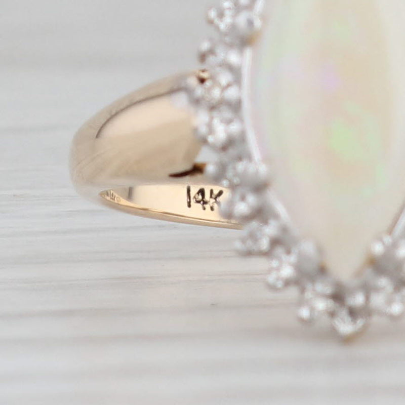 Opal Marquise Diamond Halo Ring 14k Yellow Gold Size 8.75 October Birthstone