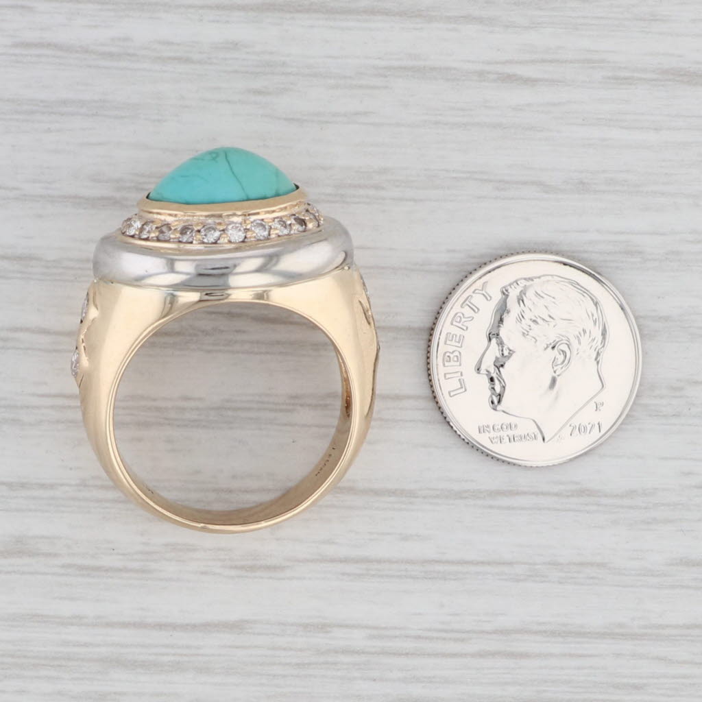 Light Gray Le Vian Oval Cabochon Turquoise 0.50ctw Diamond Ring 14k Gold Size 9.5