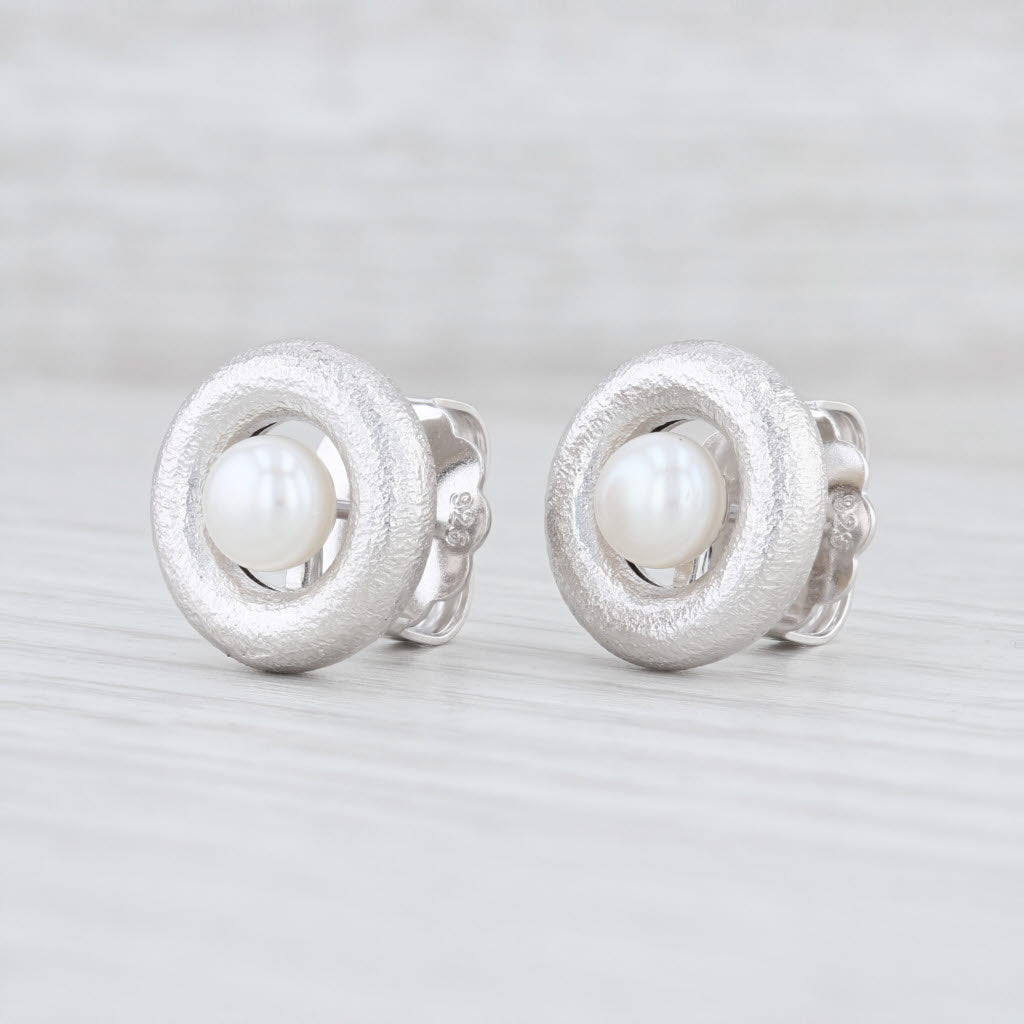 Light Gray New Bastian Inverun Cultured Pearl Circle Earrings Sterling Silver Pierced Studs