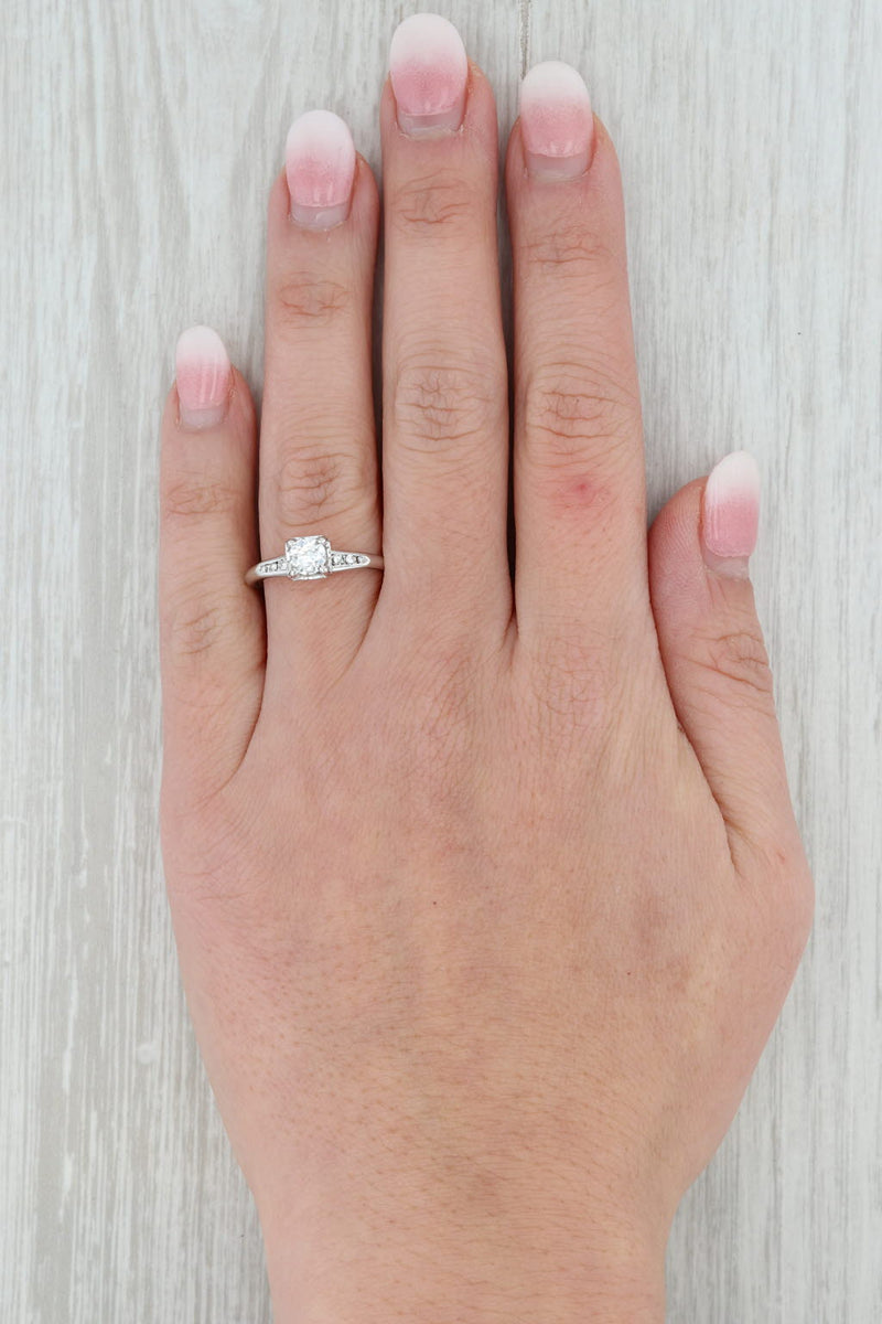 Tan Vintage 0.50ctw Round Diamond Engagement Ring 14k White Gold Keepsake