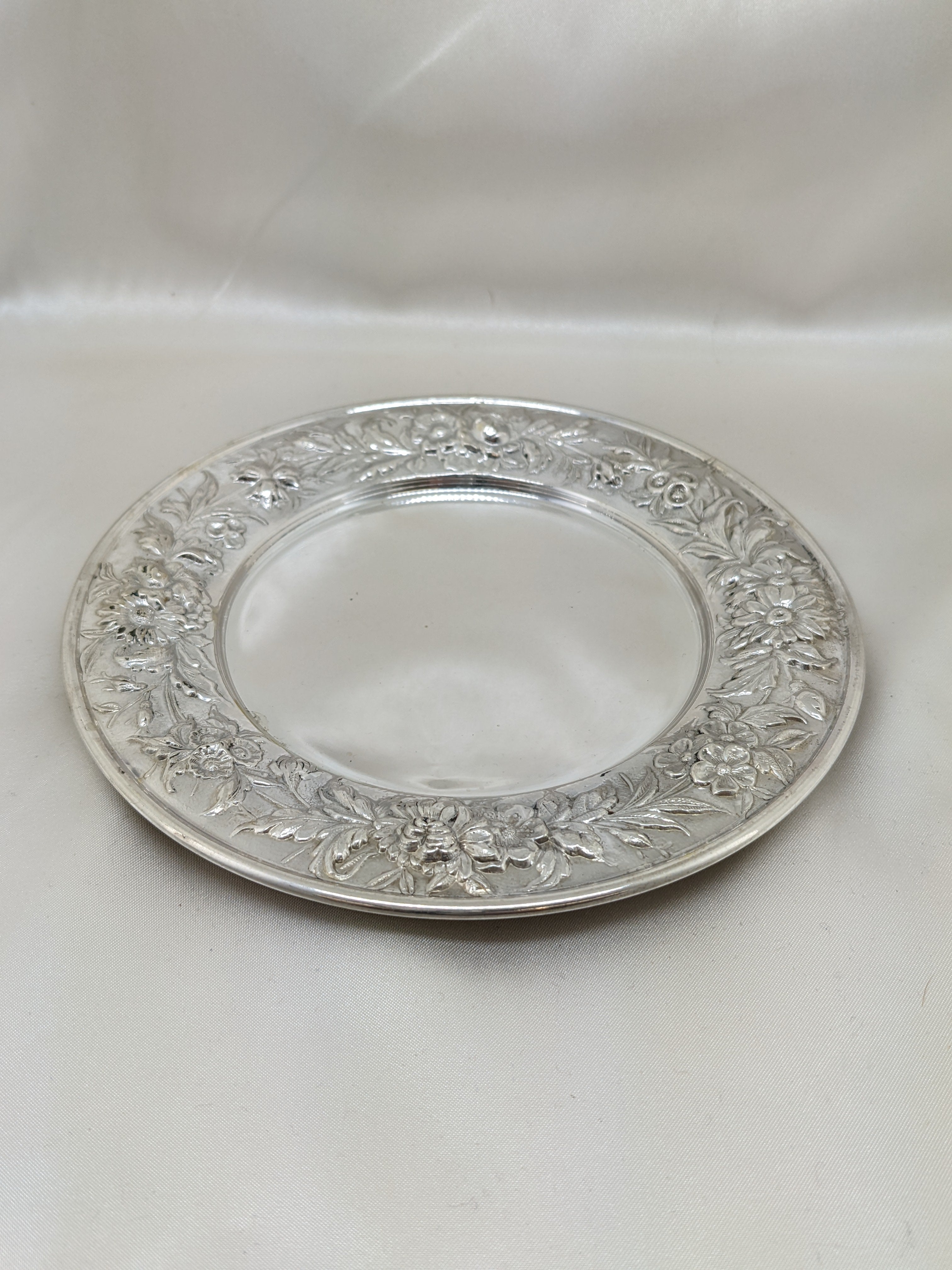 Gray S Kirk & Son Bread Serving Plate Hand Decorated Floral Sterling Silver 127