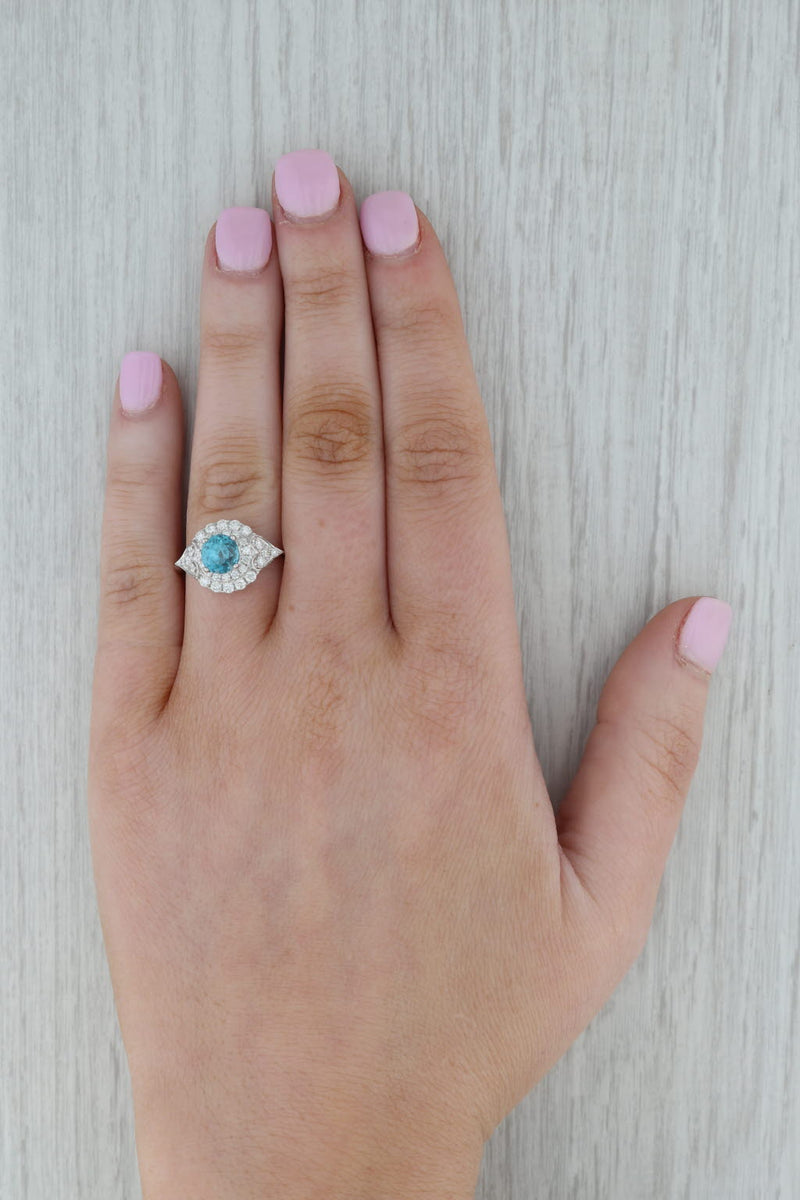 Dark Gray New 2.97ctw Blue Zircon Diamond Halo Ring 14k White Gold Size 7 Engagement