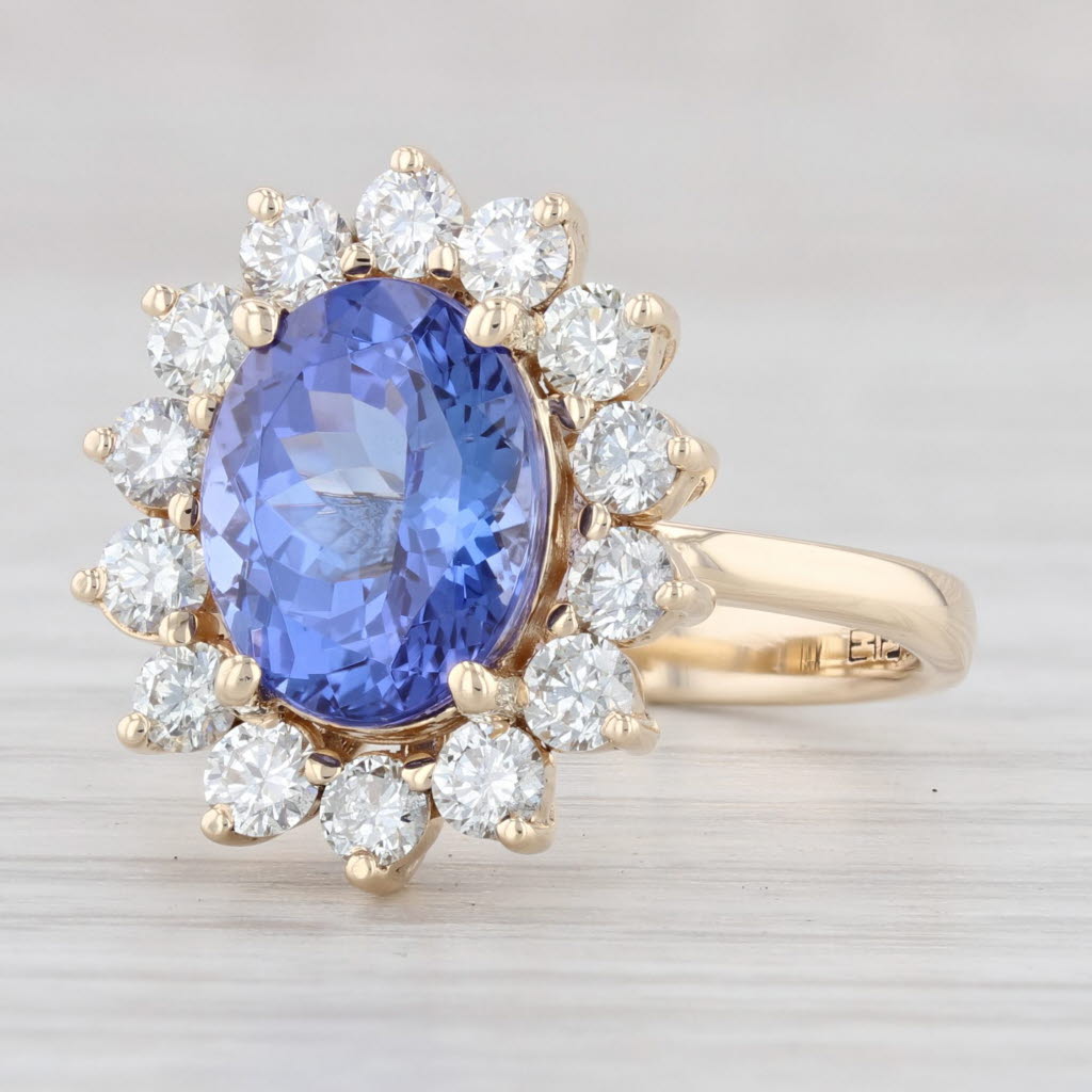 Light Gray Effy 4.43ctw Tanzanite Diamond Halo Ring 14k Yellow Gold Size 6.75-7