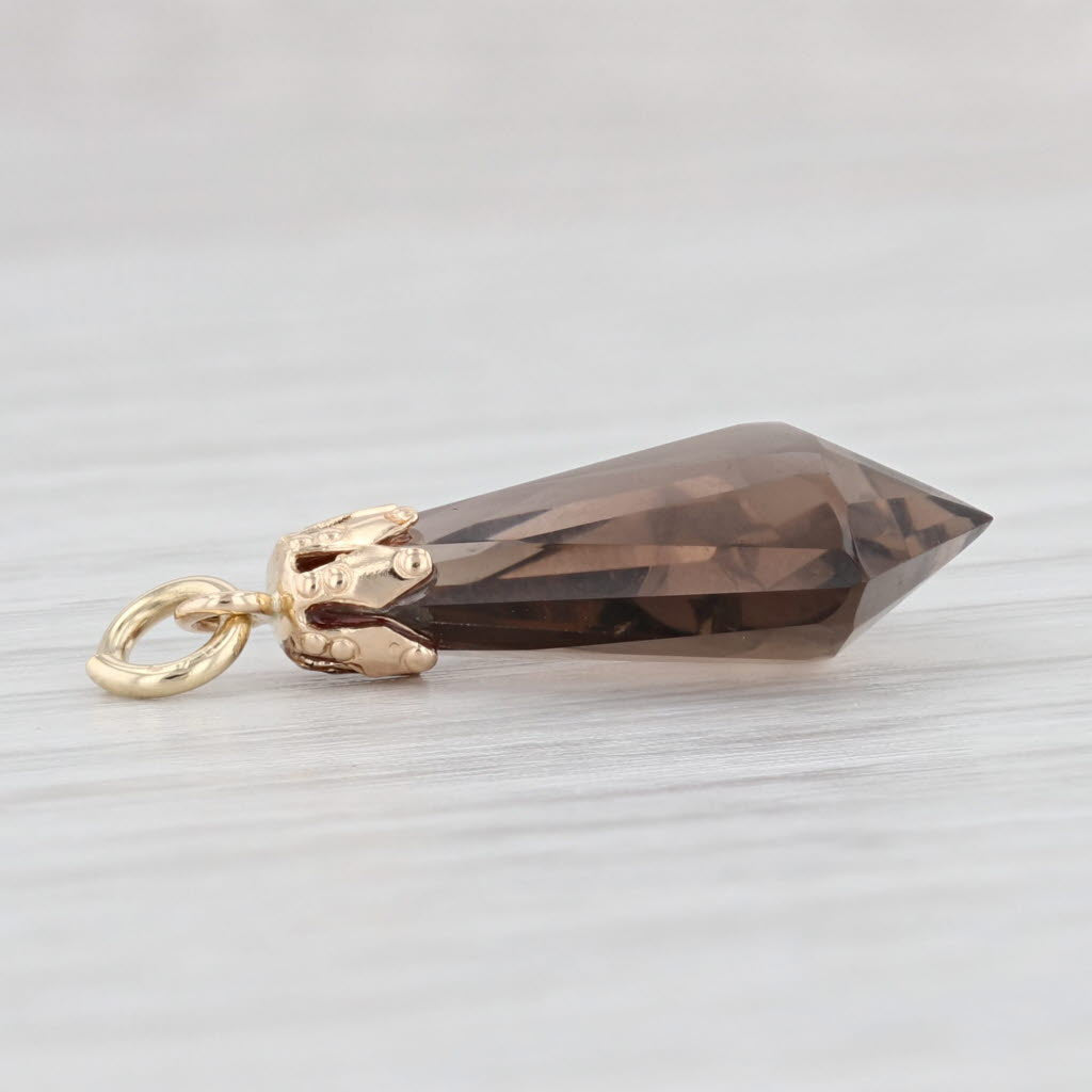 Light Gray 6.50ct Smoky Quartz Drop Pendant 14k Yellow Gold Charm