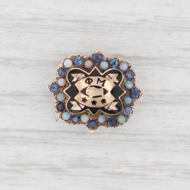 Phi Mu Sorority Pin 10k Gold Sapphires Opals Vintage Sorority Badge