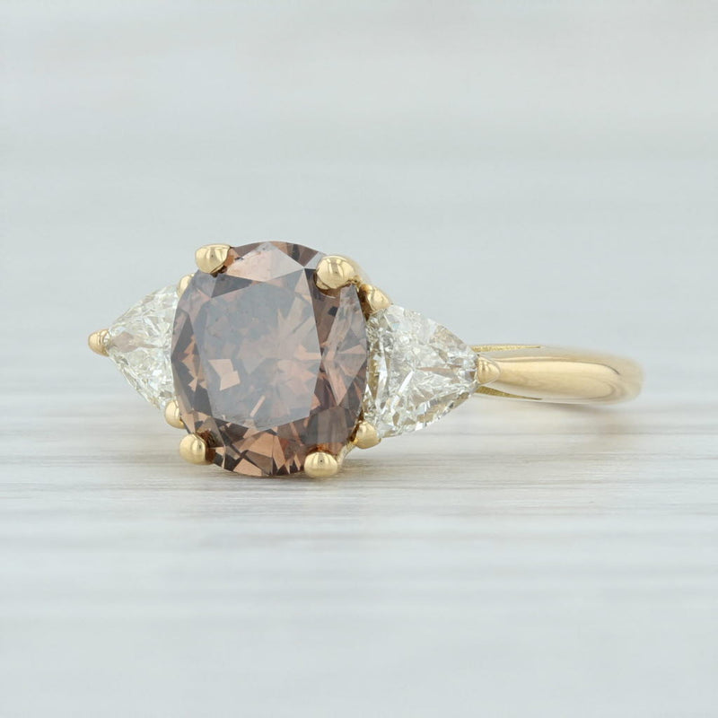 2.53ctw Brown Diamond Ring White Accents 18k Yellow Gold Sz 5.5 Engagement GIA