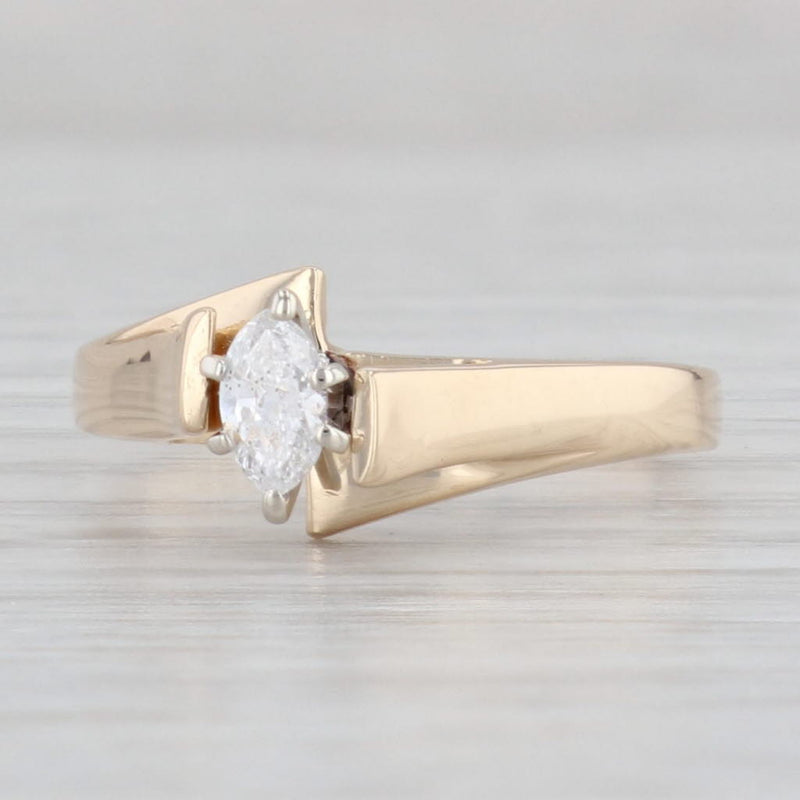 0.16ct Marquise Diamond Solitaire Engagement Ring 14k Yellow Gold Bypass Sz 7.5