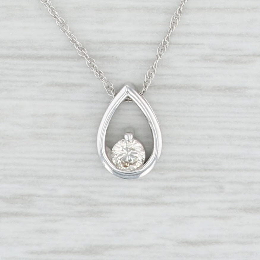 Light Gray New 0.10ctw Diamond Teardrop Pendant Necklace 14k White Gold 18" Rope Chain